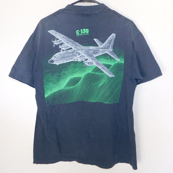Vintage 80s Fighter Jet C-130 Hercules Faded Shirt Adult XL Single Stitch RARE - Picture 4 of 12